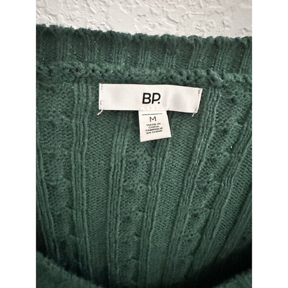BP Womens Cable-Knit V-neck Sweater‎ Size M Emerald Green Cotton Blend Cottage - Picture 3 of 8